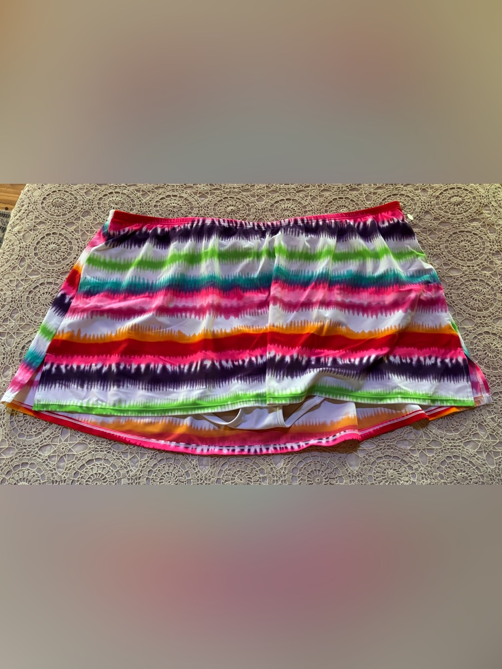 Cocos Swim Rainbow Tie-Dyed Striped Swim Skirt Plus Size 20 White Brief Lining